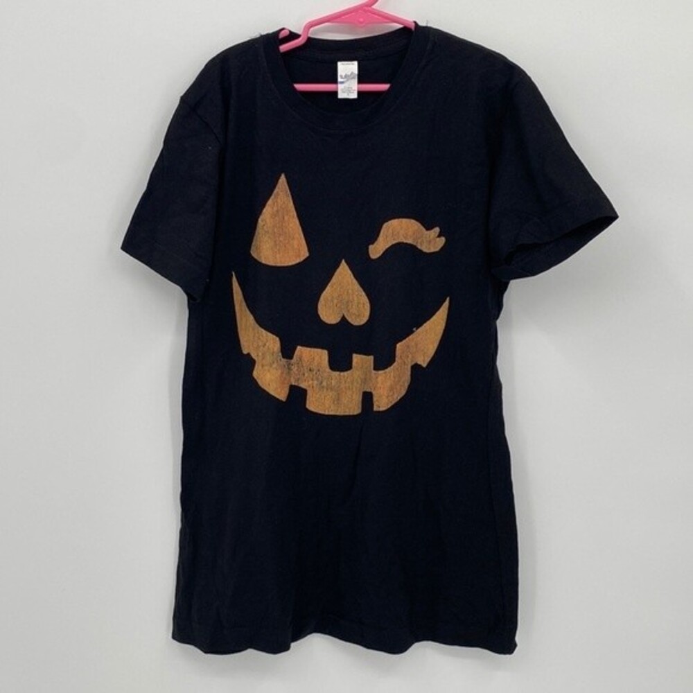 Tultex Halloween Wiking Pumping Face Short Sleeve T-Shirt Black Size S